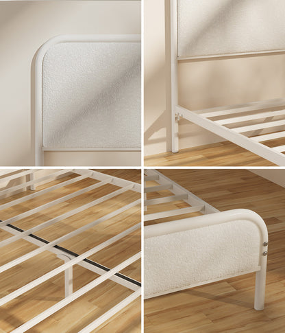 Oikiture Metal Bed Frame Double Size Bedhead Boucle Fabric Beige-Metal Bed Frame-PEROZ Accessories