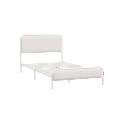 Oikiture Metal Bed Frame King Single Size Bedhead Boucle Fabric Beige-Metal Bed Frame-PEROZ Accessories