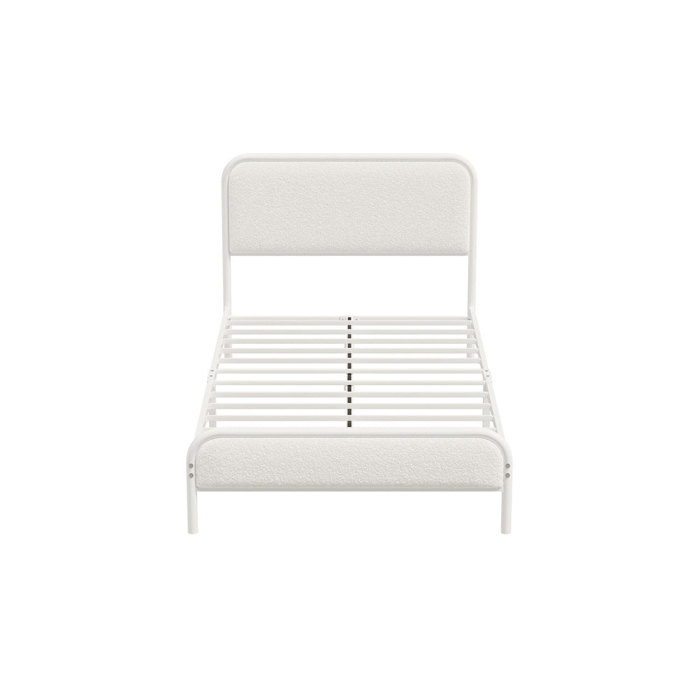 Oikiture Metal Bed Frame King Single Size Bedhead Boucle Fabric Beige-Metal Bed Frame-PEROZ Accessories