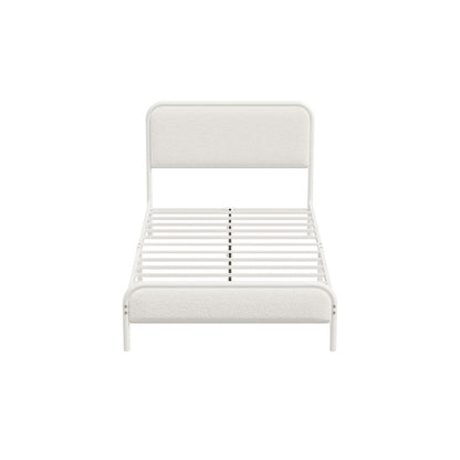 Oikiture Metal Bed Frame King Single Size Bedhead Boucle Fabric Beige-Metal Bed Frame-PEROZ Accessories
