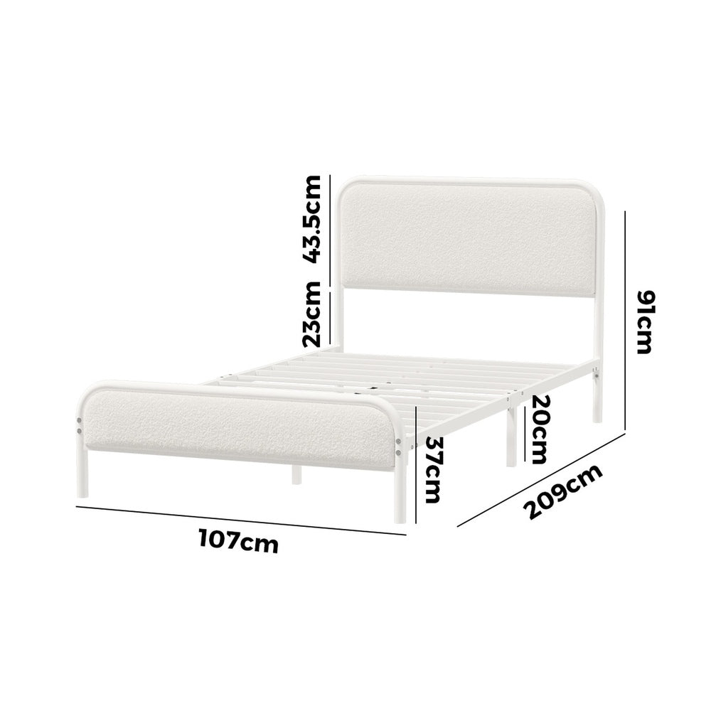 Oikiture Metal Bed Frame King Single Size Bedhead Boucle Fabric Beige-Metal Bed Frame-PEROZ Accessories