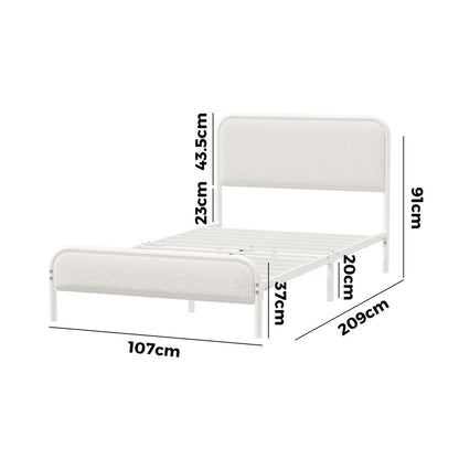 Oikiture Metal Bed Frame King Single Size Bedhead Boucle Fabric Beige-Metal Bed Frame-PEROZ Accessories