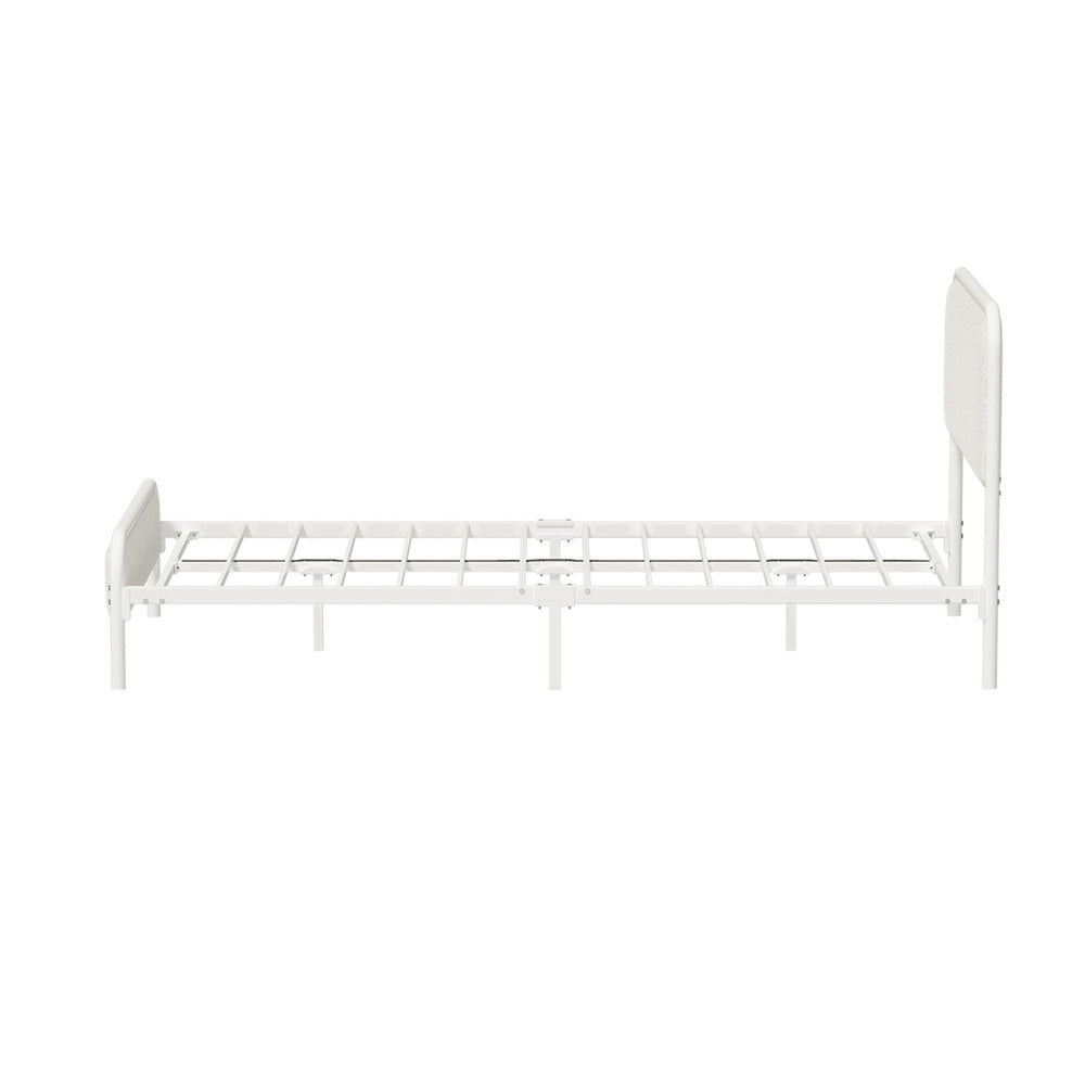 Oikiture Metal Bed Frame King Single Size Bedhead Boucle Fabric Beige-Metal Bed Frame-PEROZ Accessories