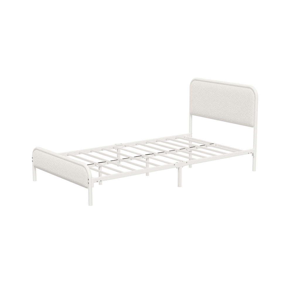 Oikiture Metal Bed Frame King Single Size Bedhead Boucle Fabric Beige-Metal Bed Frame-PEROZ Accessories