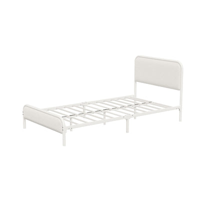 Oikiture Metal Bed Frame King Single Size Bedhead Boucle Fabric Beige-Metal Bed Frame-PEROZ Accessories