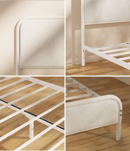 Oikiture Metal Bed Frame King Single Size Bedhead Boucle Fabric Beige-Metal Bed Frame-PEROZ Accessories