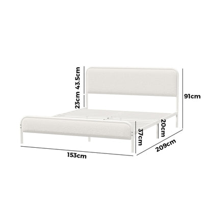 Oikiture Metal Bed Frame Queen Size Bedhead Boucle Fabric Beige-Metal Bed Frame-PEROZ Accessories