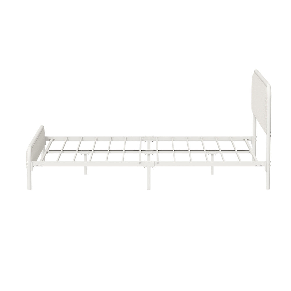 Oikiture Metal Bed Frame Queen Size Bedhead Boucle Fabric Beige-Metal Bed Frame-PEROZ Accessories