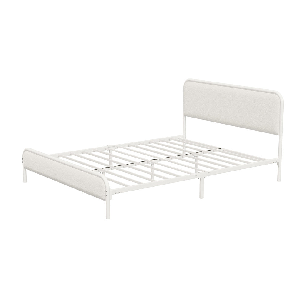 Oikiture Metal Bed Frame Queen Size Bedhead Boucle Fabric Beige-Metal Bed Frame-PEROZ Accessories