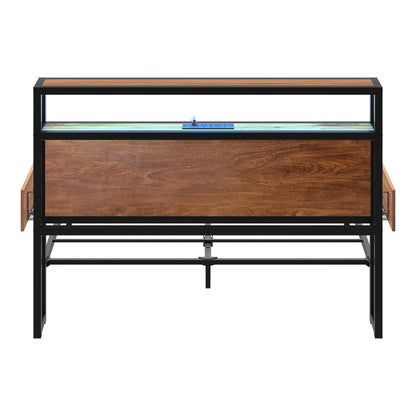 Oikiture Metal Bed Frame Double LED Storage Headboard USB Charging &amp; 2 Drawers-Metal Bed Frame-PEROZ Accessories