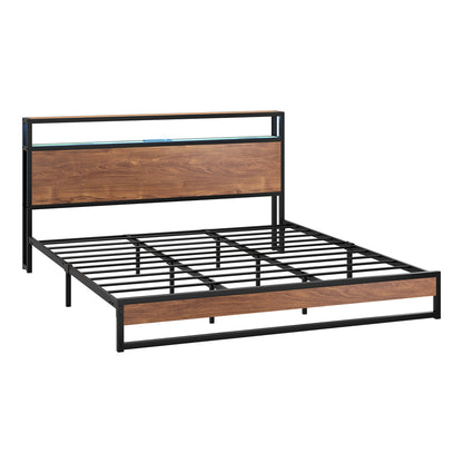 Oikiture Metal Bed Frame King Size LED Storage Headboard USB Charge-Metal Bed Frame-PEROZ Accessories