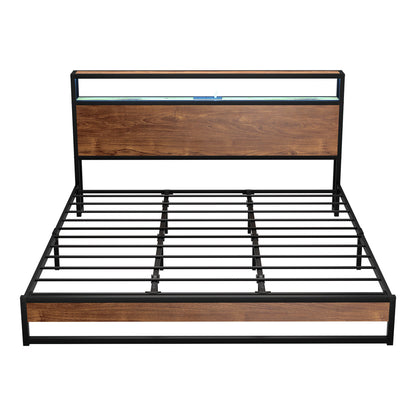 Oikiture Metal Bed Frame King Size LED Storage Headboard USB Charge-Metal Bed Frame-PEROZ Accessories