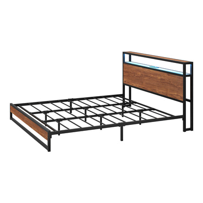 Oikiture Metal Bed Frame King Size LED Storage Headboard USB Charge-Metal Bed Frame-PEROZ Accessories