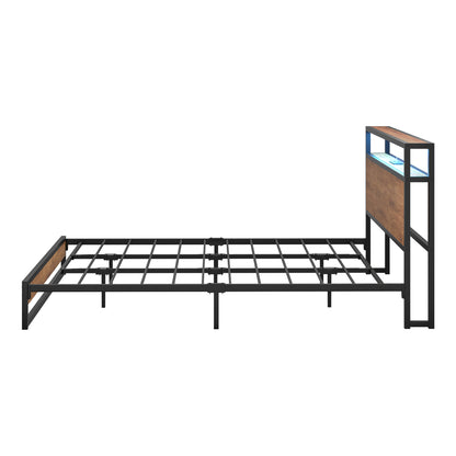Oikiture Metal Bed Frame King Size LED Storage Headboard USB Charge-Metal Bed Frame-PEROZ Accessories