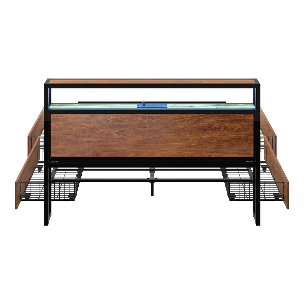 Oikiture Metal Bed Frame Queen LED Storage Headboard USB Charging &amp; 4 Drawers-Metal Bed Frame-PEROZ Accessories