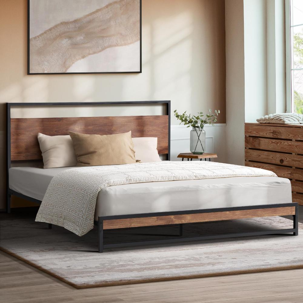 Oikiture Metal Bed Frame Queen Size Beds Base Platform Wood-Metal Bed Frames-PEROZ Accessories