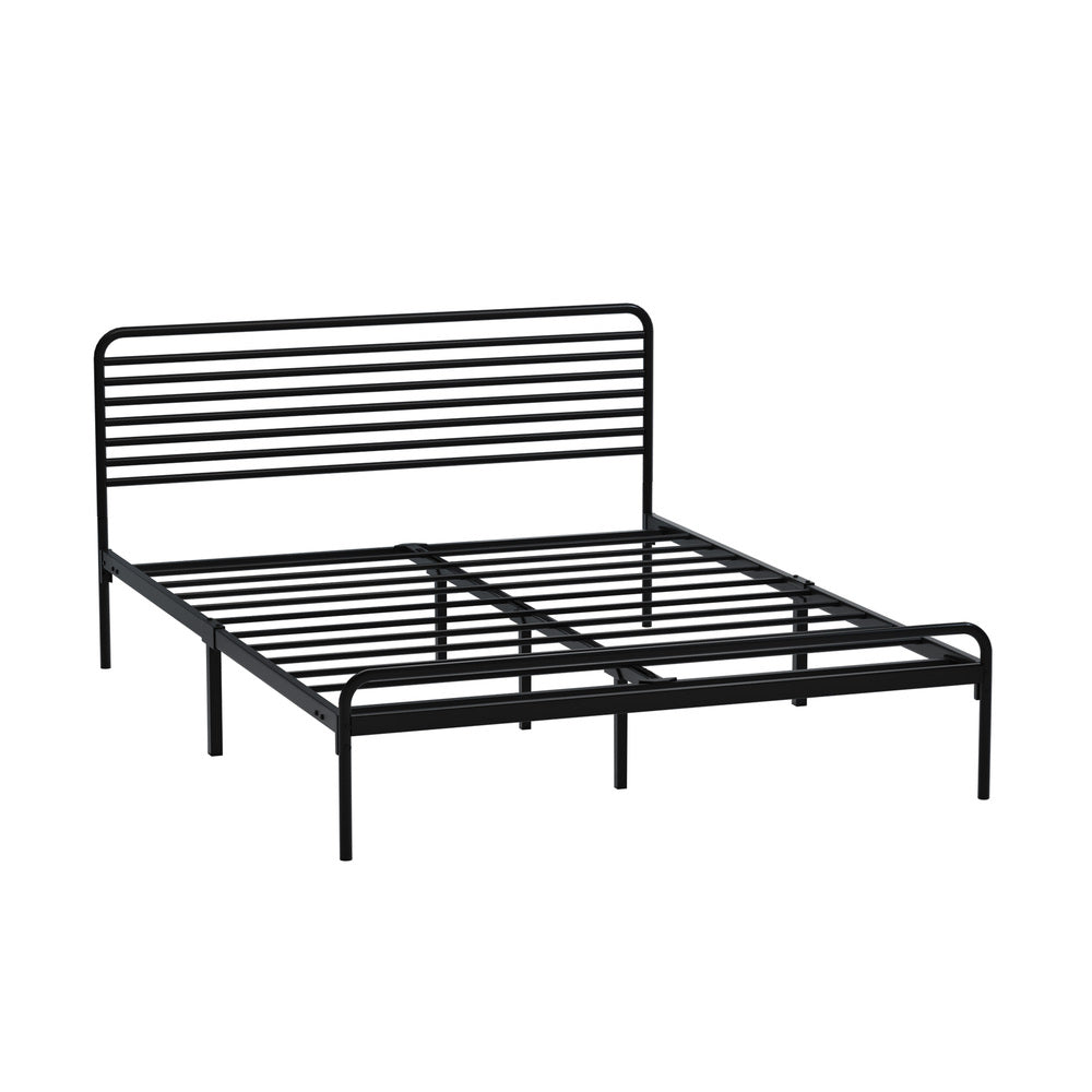 Oikiture Double Metal Bed Frame Railing-style Black-Metal Bed Frames-PEROZ Accessories
