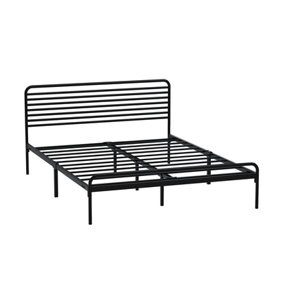 Oikiture Double Metal Bed Frame Railing-style Black-Metal Bed Frames-PEROZ Accessories