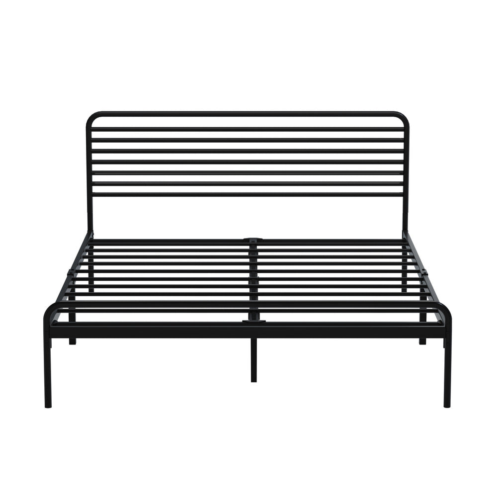 Oikiture Double Metal Bed Frame Railing-style Black-Metal Bed Frames-PEROZ Accessories