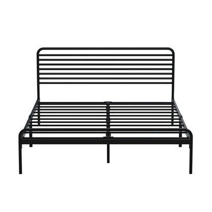 Oikiture Double Metal Bed Frame Railing-style Black-Metal Bed Frames-PEROZ Accessories