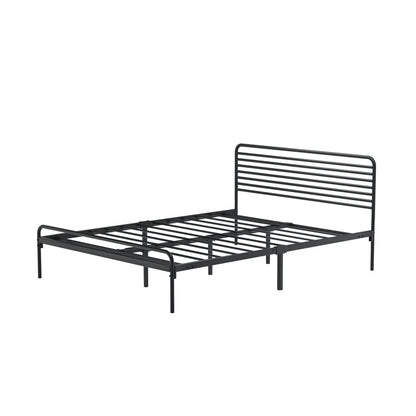 Oikiture Double Metal Bed Frame Railing-style Black-Metal Bed Frames-PEROZ Accessories
