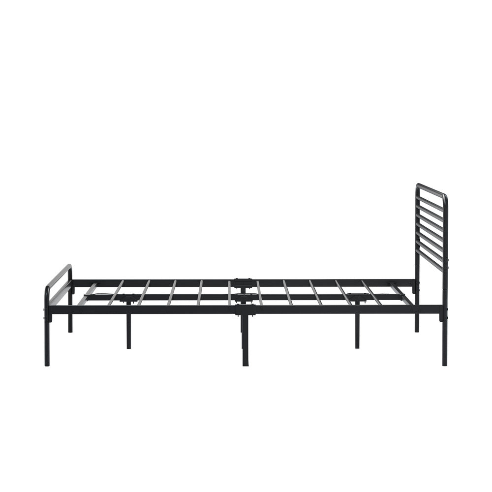 Oikiture Double Metal Bed Frame Railing-style Black-Metal Bed Frames-PEROZ Accessories