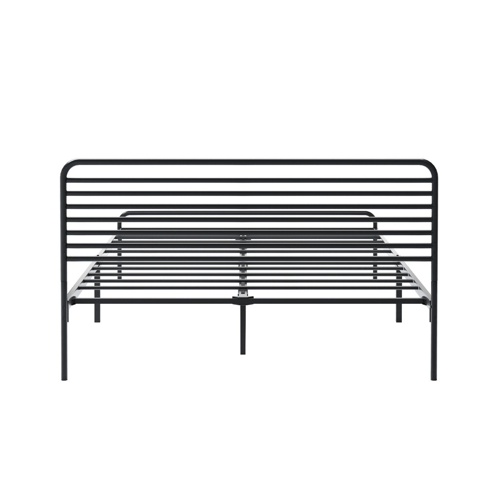 Oikiture Double Metal Bed Frame Railing-style Black-Metal Bed Frames-PEROZ Accessories
