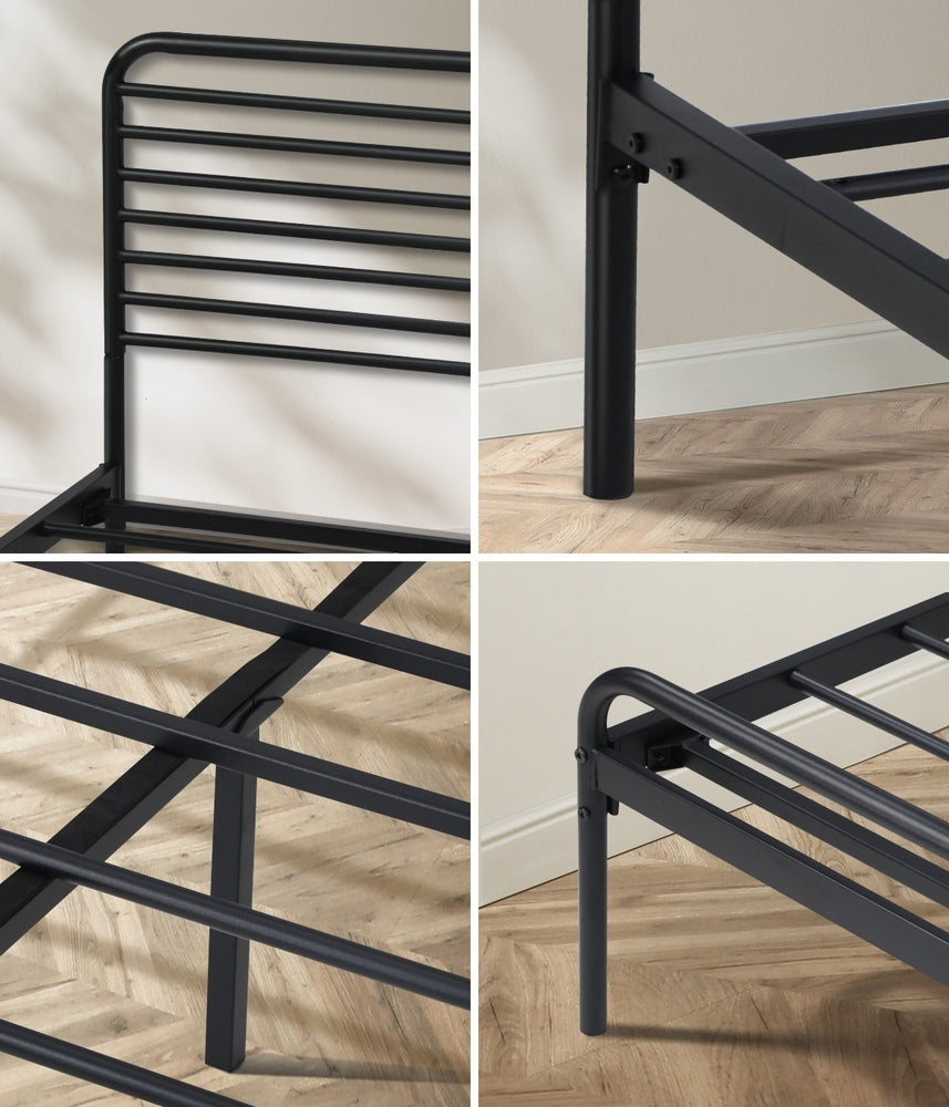 Oikiture Double Metal Bed Frame Railing-style Black-Metal Bed Frames-PEROZ Accessories