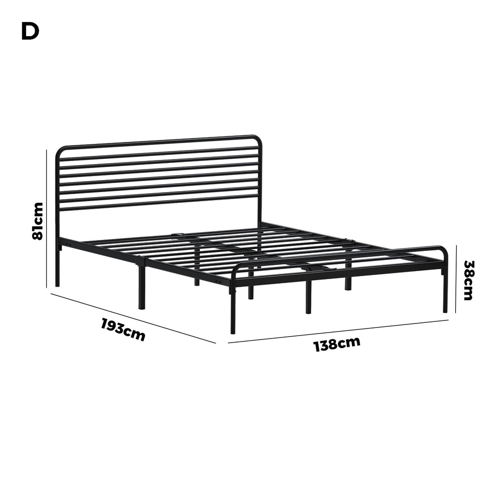 Oikiture Double Metal Bed Frame Railing-style Black-Metal Bed Frames-PEROZ Accessories