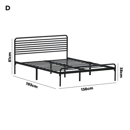 Oikiture Double Metal Bed Frame Railing-style Black-Metal Bed Frames-PEROZ Accessories