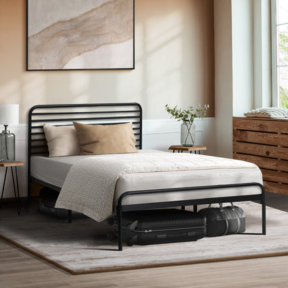 Oikiture King Single Metal Bed Frame Railing-style Black-Metal Bed Frames-PEROZ Accessories