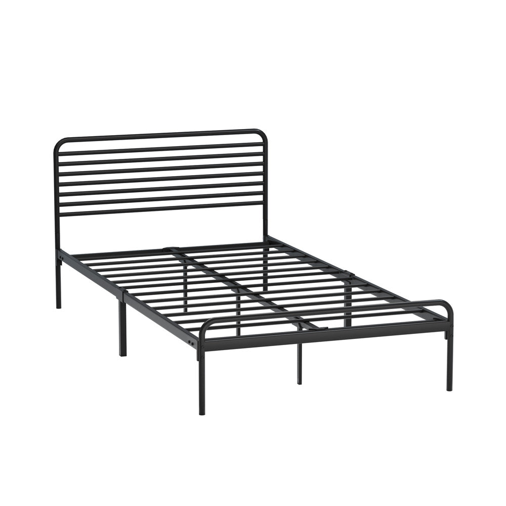 Oikiture King Single Metal Bed Frame Railing-style Black-Metal Bed Frames-PEROZ Accessories