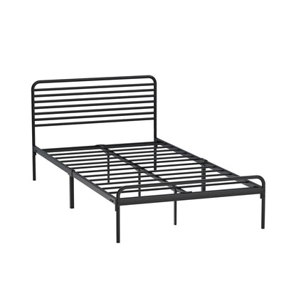 Oikiture King Single Metal Bed Frame Railing-style Black-Metal Bed Frames-PEROZ Accessories