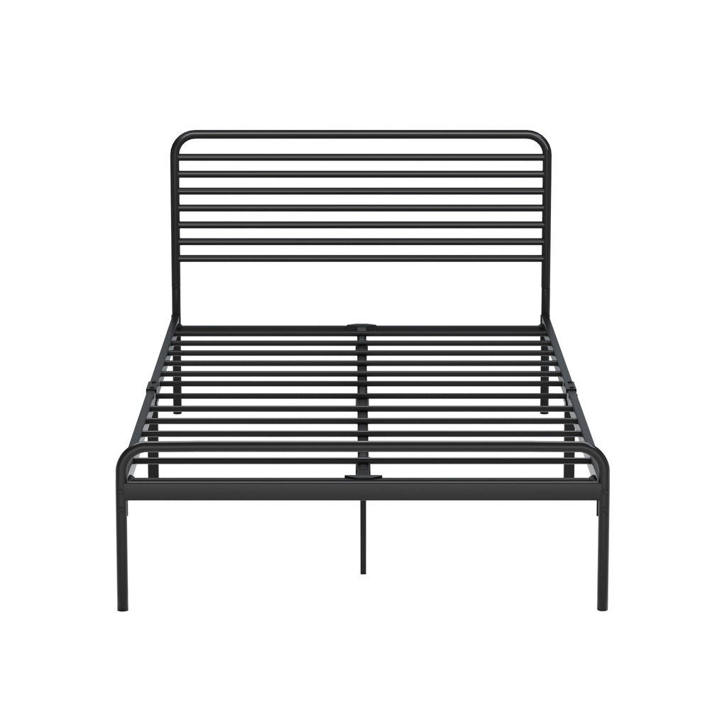 Oikiture King Single Metal Bed Frame Railing-style Black-Metal Bed Frames-PEROZ Accessories
