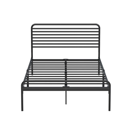 Oikiture King Single Metal Bed Frame Railing-style Black-Metal Bed Frames-PEROZ Accessories