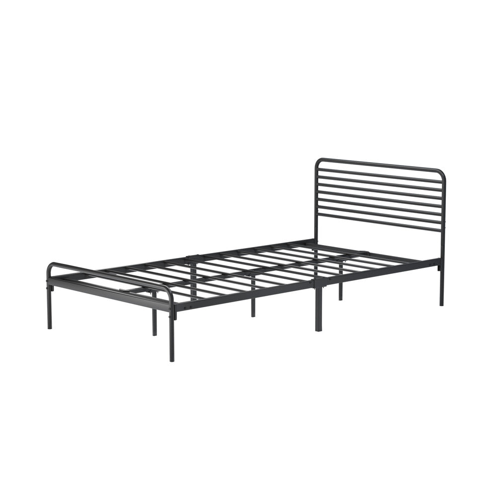 Oikiture King Single Metal Bed Frame Railing-style Black-Metal Bed Frames-PEROZ Accessories