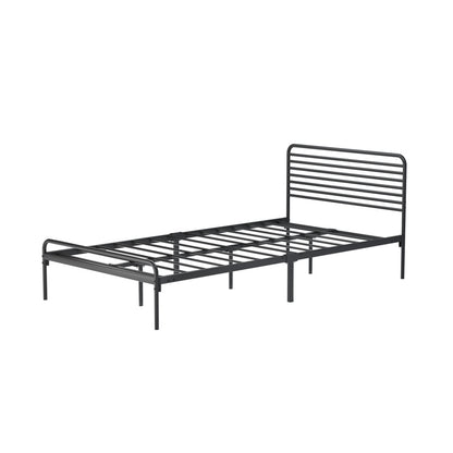 Oikiture King Single Metal Bed Frame Railing-style Black-Metal Bed Frames-PEROZ Accessories