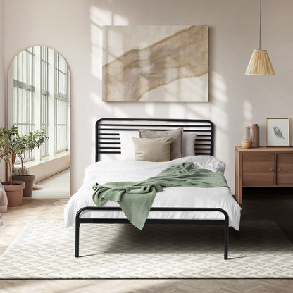 Oikiture King Single Metal Bed Frame Railing-style Black-Metal Bed Frames-PEROZ Accessories