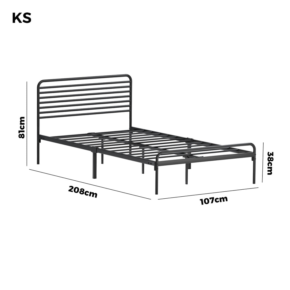 Oikiture King Single Metal Bed Frame Railing-style Black-Metal Bed Frames-PEROZ Accessories