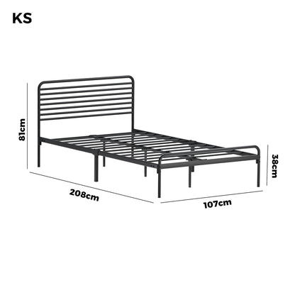 Oikiture King Single Metal Bed Frame Railing-style Black-Metal Bed Frames-PEROZ Accessories