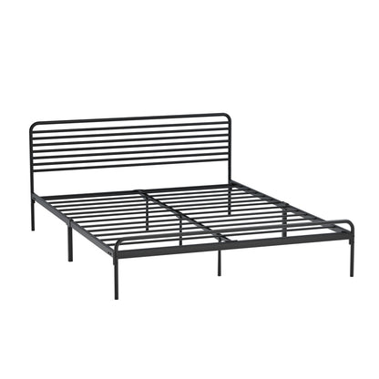 Oikiture Queen Metal Bed Frame Railing-style Black-Metal Bed Frames-PEROZ Accessories