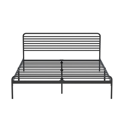 Oikiture Queen Metal Bed Frame Railing-style Black-Metal Bed Frames-PEROZ Accessories