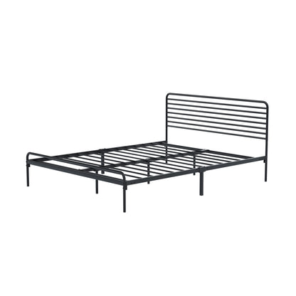 Oikiture Queen Metal Bed Frame Railing-style Black-Metal Bed Frames-PEROZ Accessories