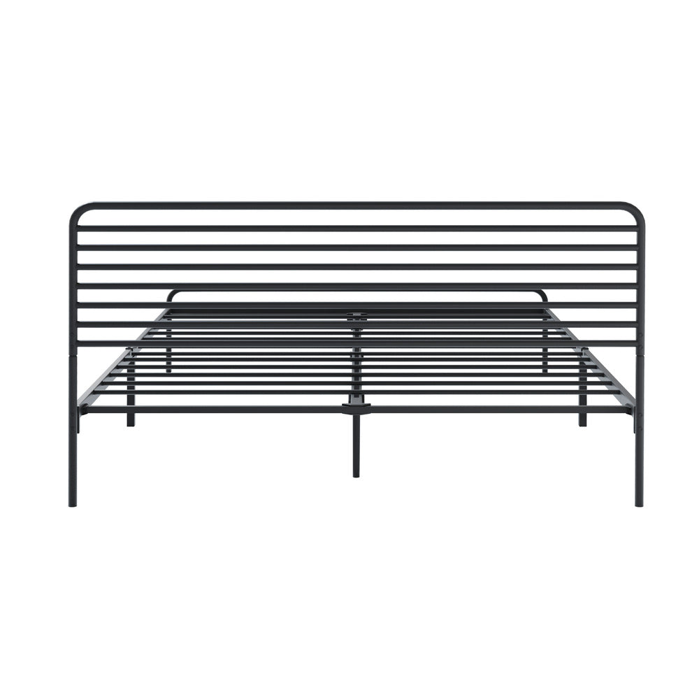 Oikiture Queen Metal Bed Frame Railing-style Black-Metal Bed Frames-PEROZ Accessories
