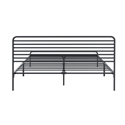 Oikiture Queen Metal Bed Frame Railing-style Black-Metal Bed Frames-PEROZ Accessories