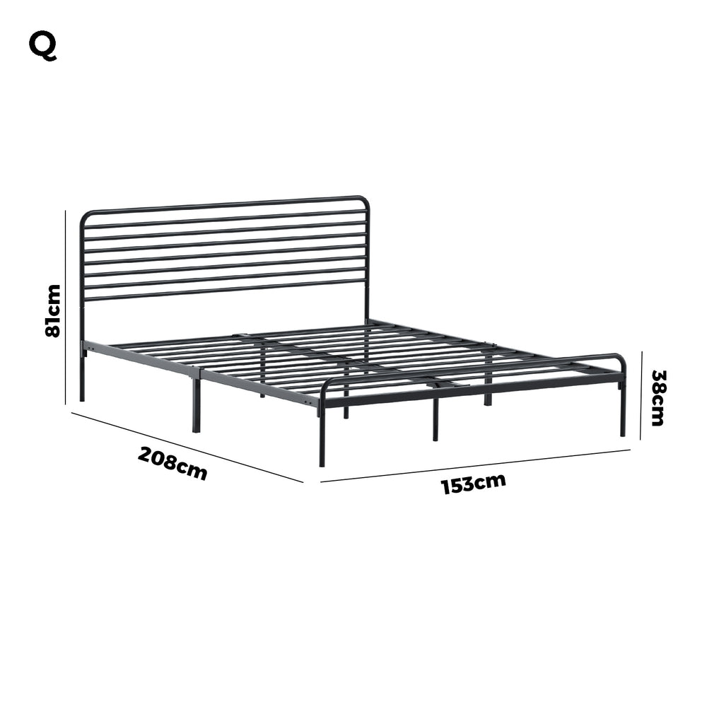 Oikiture Queen Metal Bed Frame Railing-style Black-Metal Bed Frames-PEROZ Accessories
