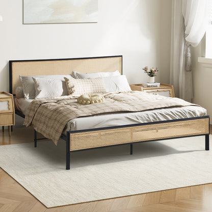 Oikiture Metal Bed Frame Double Size with Rattan Board-Metal Bed Frame-PEROZ Accessories