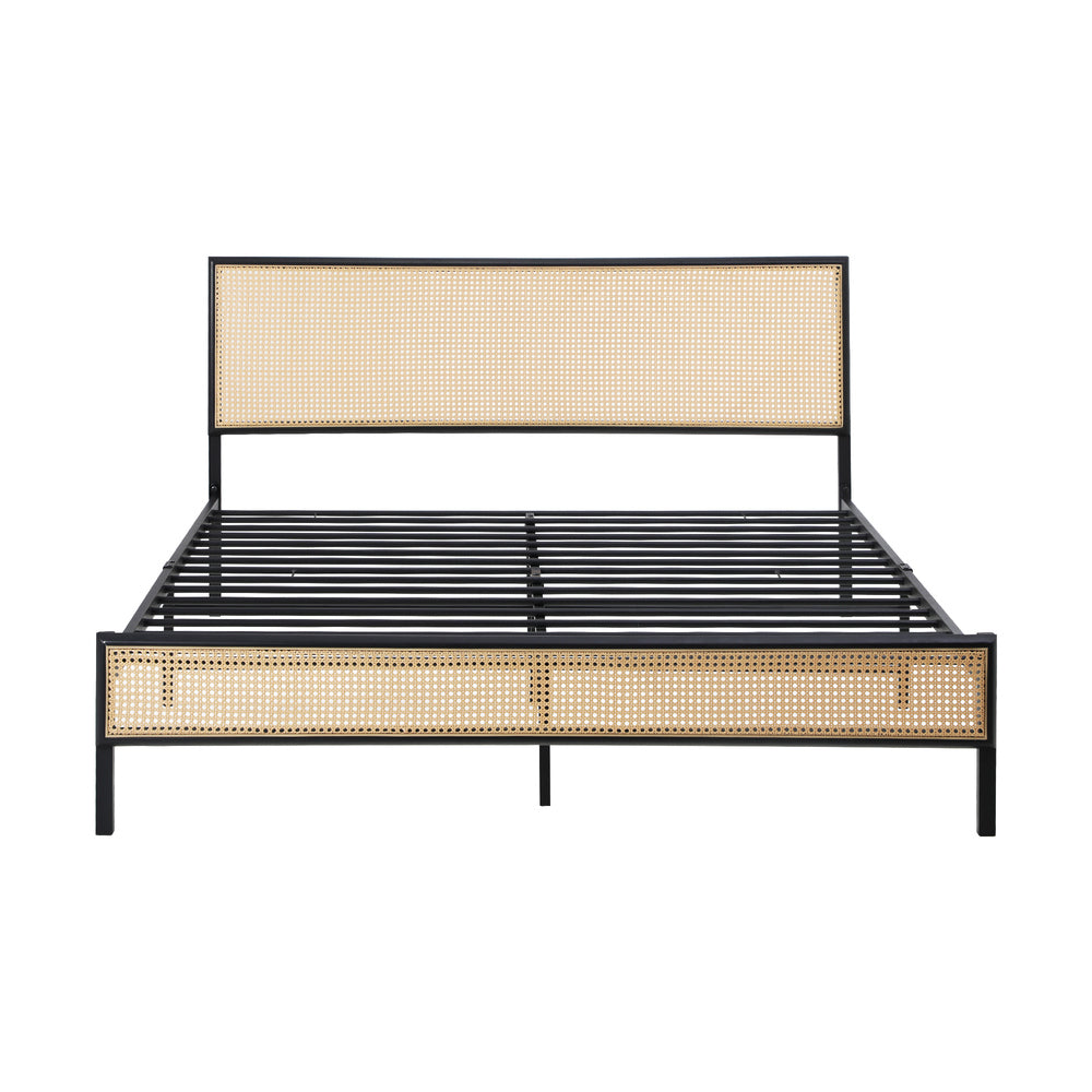 Oikiture Metal Bed Frame Double Size with Rattan Board-Metal Bed Frame-PEROZ Accessories