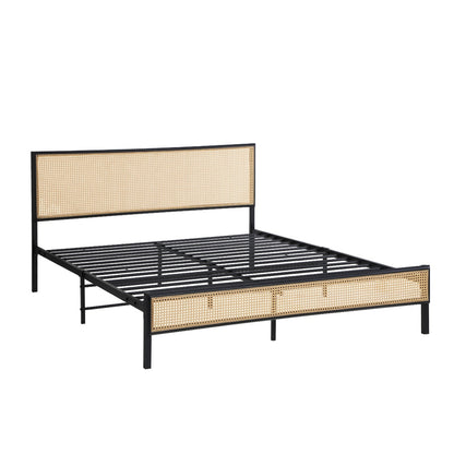 Oikiture Metal Bed Frame Double Size with Rattan Board-Metal Bed Frame-PEROZ Accessories