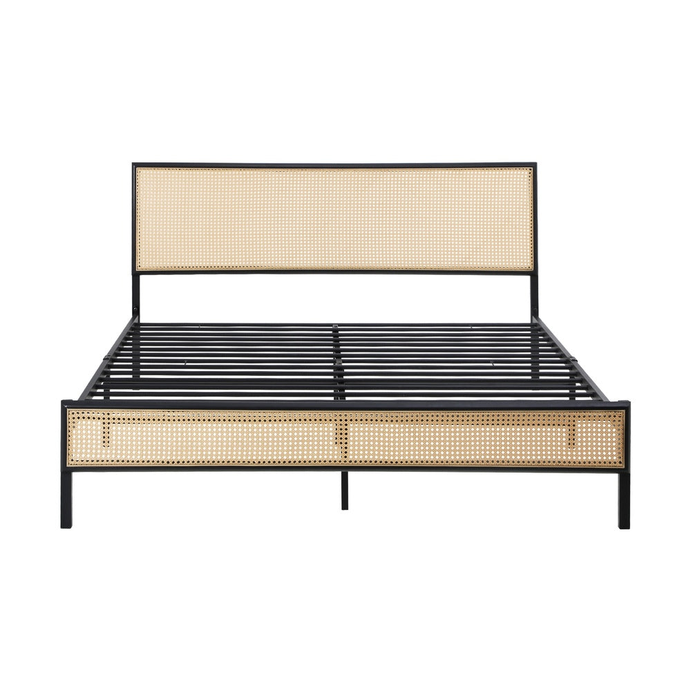 Oikiture Metal Bed Frame Double Size with Rattan Board-Metal Bed Frame-PEROZ Accessories